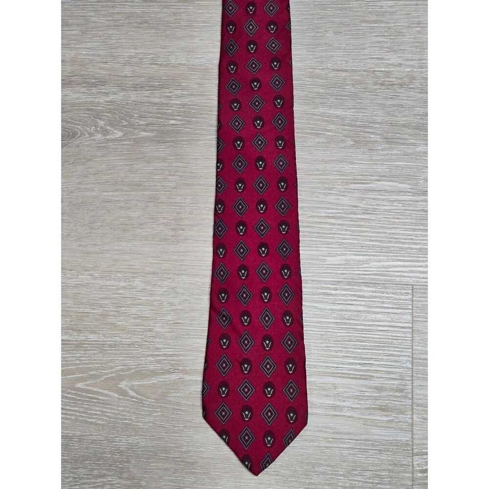Yves Saint Laurent Men’s Silk Neck Tie Red Geometric Vintage